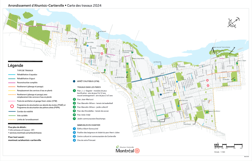 Carte des travaux 2024 à Ahuntsic-Cartierville