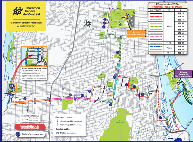 Parcours du marathon de Montréal de 2024.