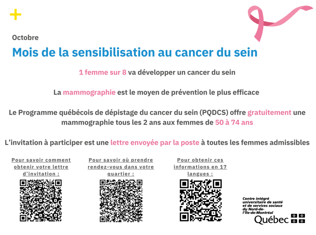 Affiche de sensibilisation au cancer du sein. Octobre 2024