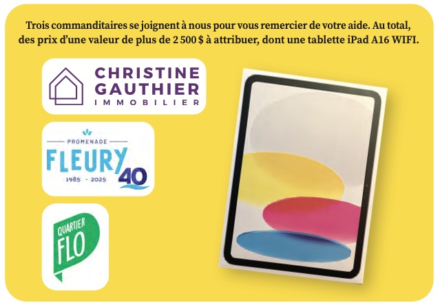 Trois commanditaires se joignent à nous pour vous remercier de votre aide. Image: JDV