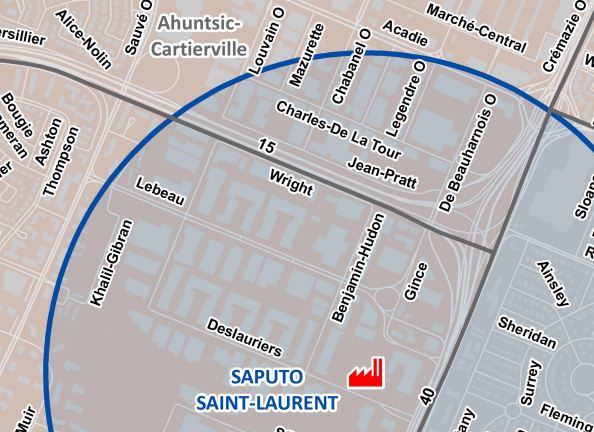 Rayon impact de la sirène de l'usine Saputo Saint-Laurent - Crédit Courtoisie ville de Montréal